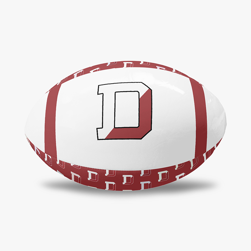 A football with a capital D on it