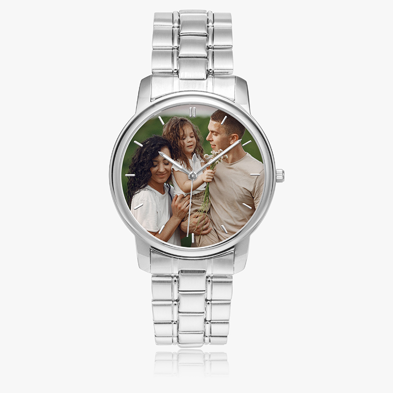 A watch with a picture of a happy family printed on it