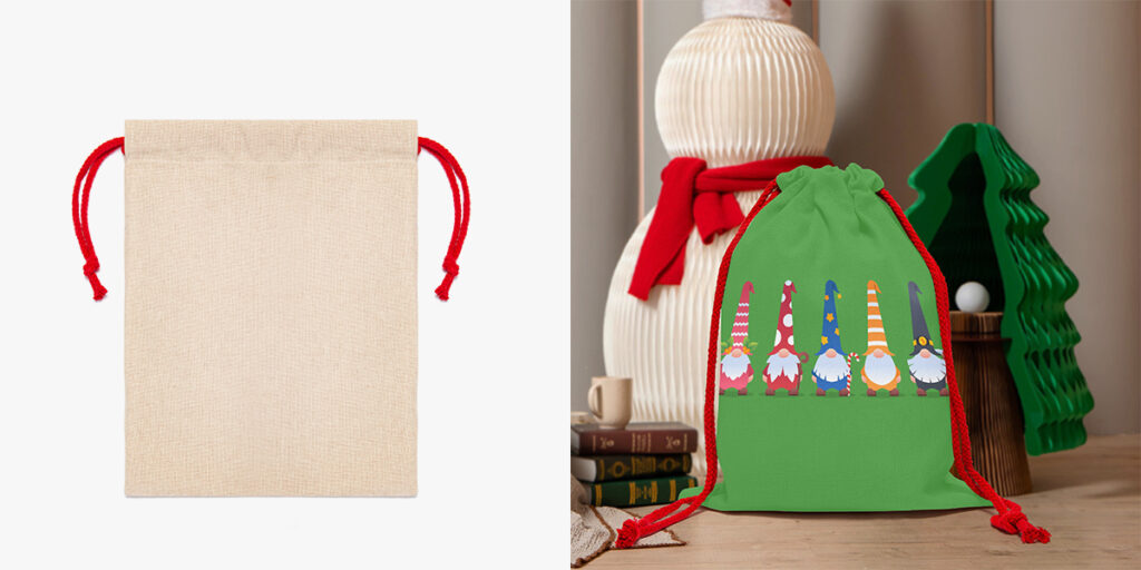 A green Christmas drawstring bag