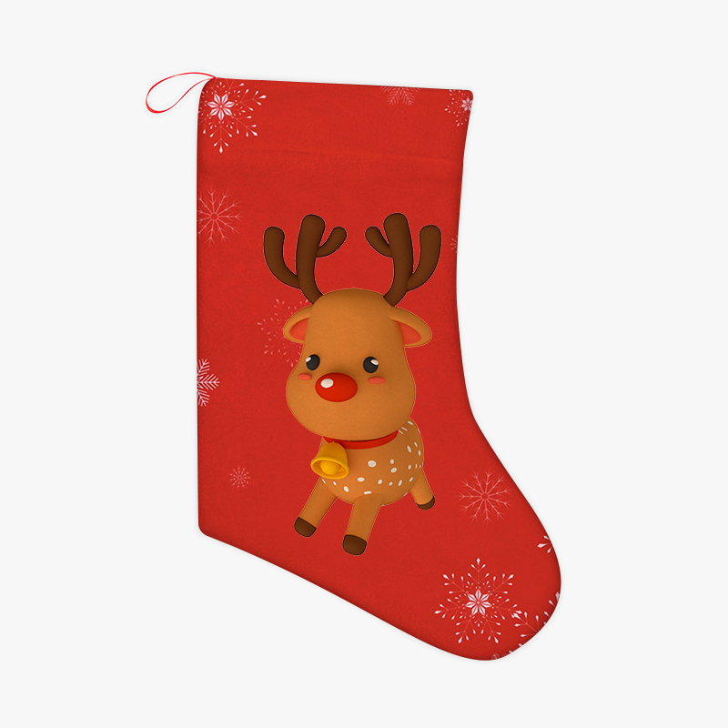 Red Christmas stocking with Christmas elk elements