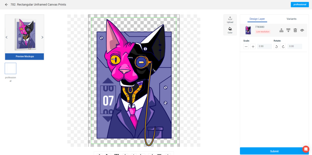 Upload a cat design as a canvas painting