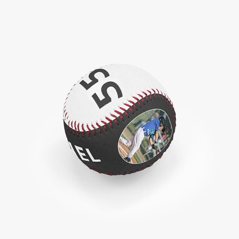 A baseball is customized for a baseball player