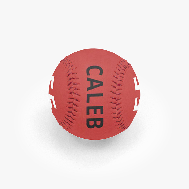 A red baseball customized with text