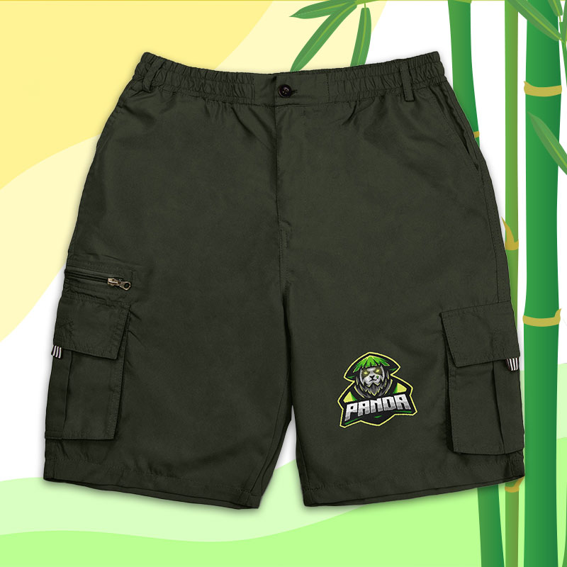 A pair of cargo shorts with a panda pattern