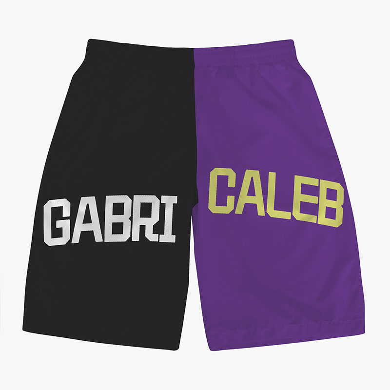 Purple and black patchwork shorts