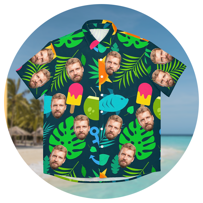 A Hawaiian shirt with a man's face on it