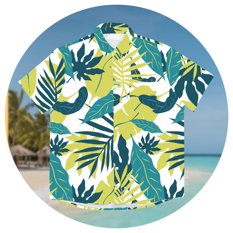 A Hawaiian shirt with a botanical pattern