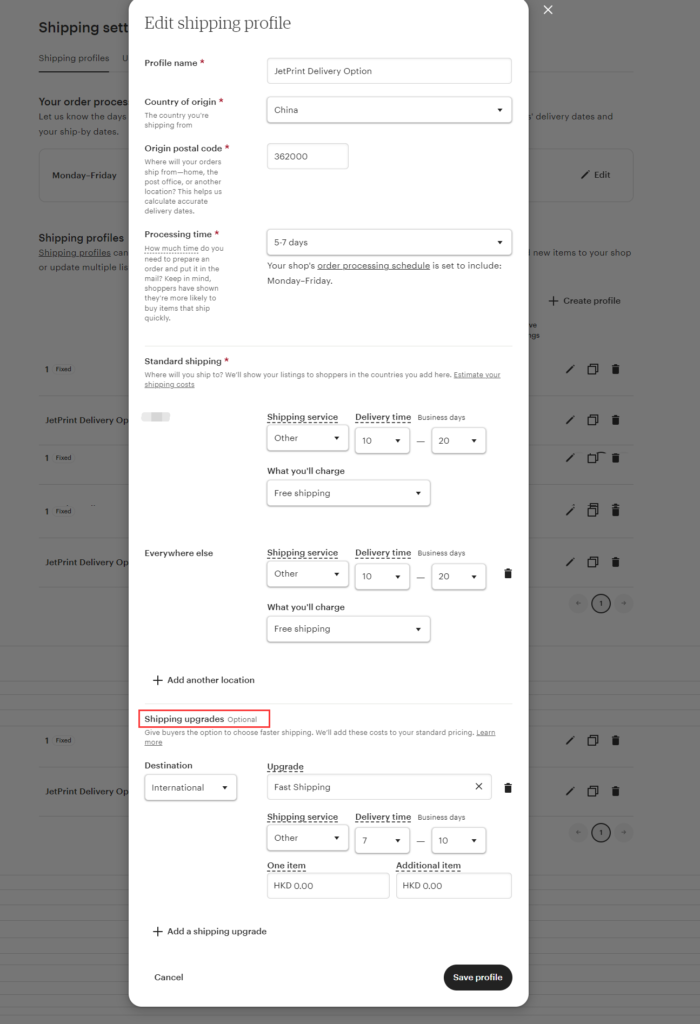 JetPrint Shipping Profile