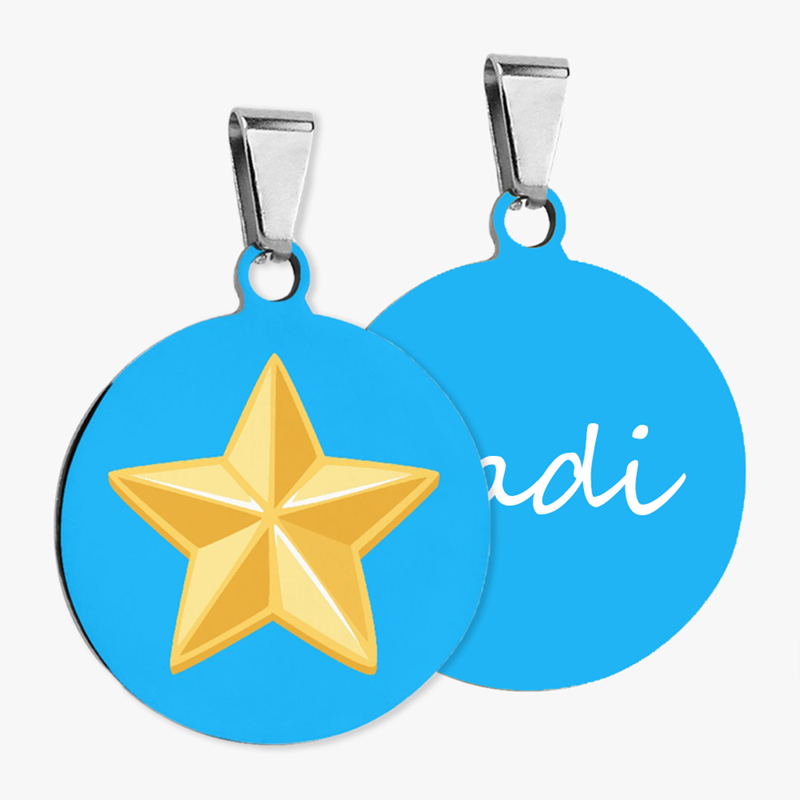 Blue pet tag with star pattern