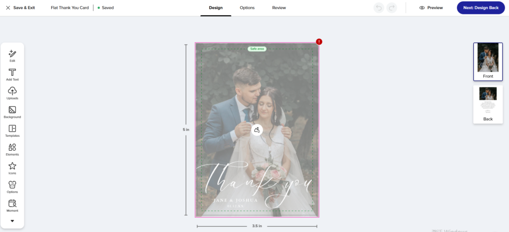 A screenshot of the Zazzle mockup generator interface showing a 3.5x5 inch flat wedding 
