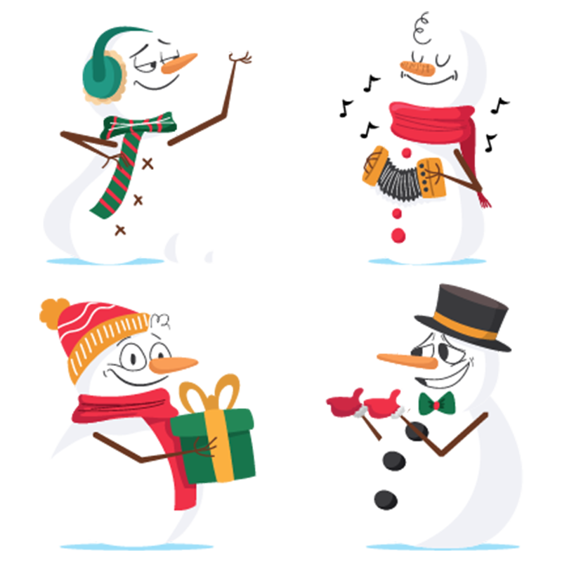 Many snowmen in different poses