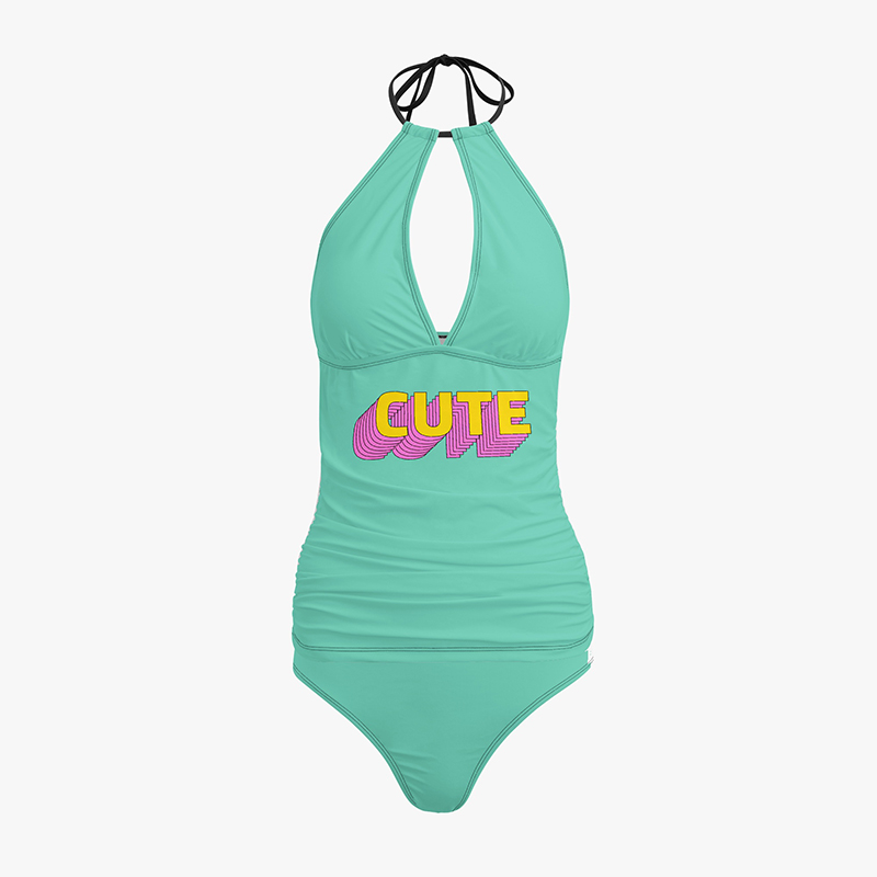 Green swimsuit with text design