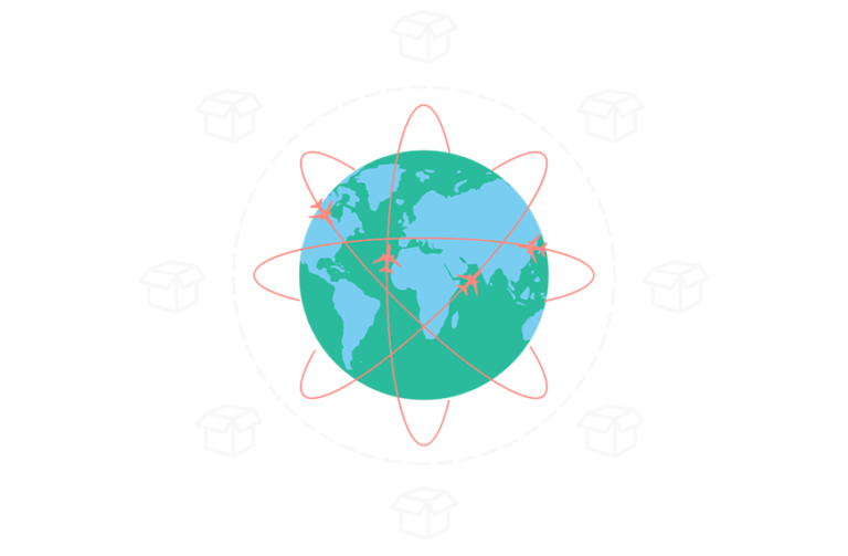 Globe with shipping routes representing worldwide order fulfillment
