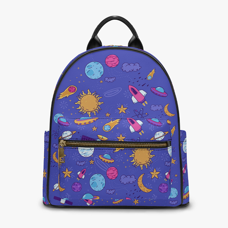 A backpack with many cartoon patterns