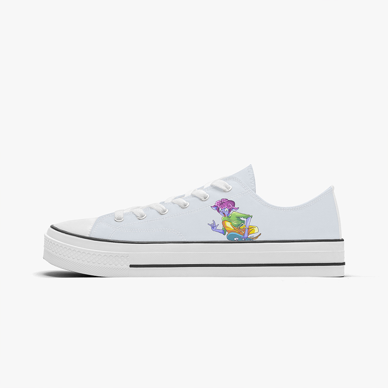 A pair of low-top canvas shoes with cartoon characters