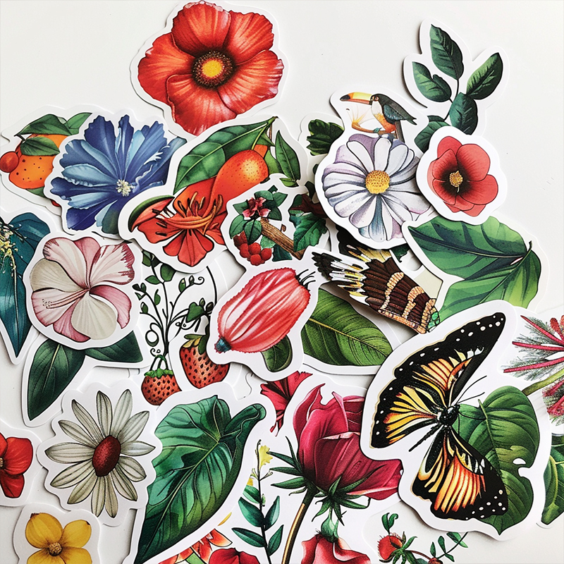 Lots of die-cut stickers with flower designs