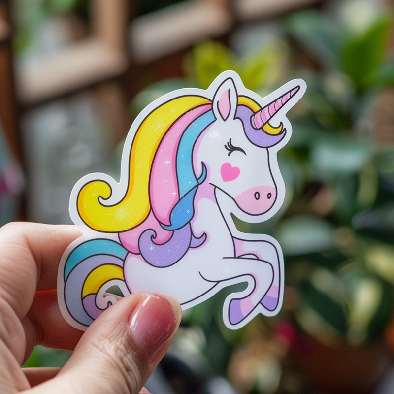 A die-cut sticker with a unicorn design