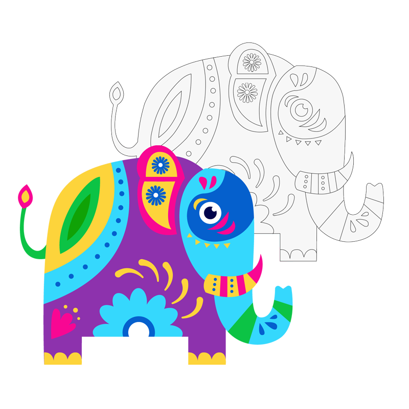 A paint by numbers picture with a cute elephant design