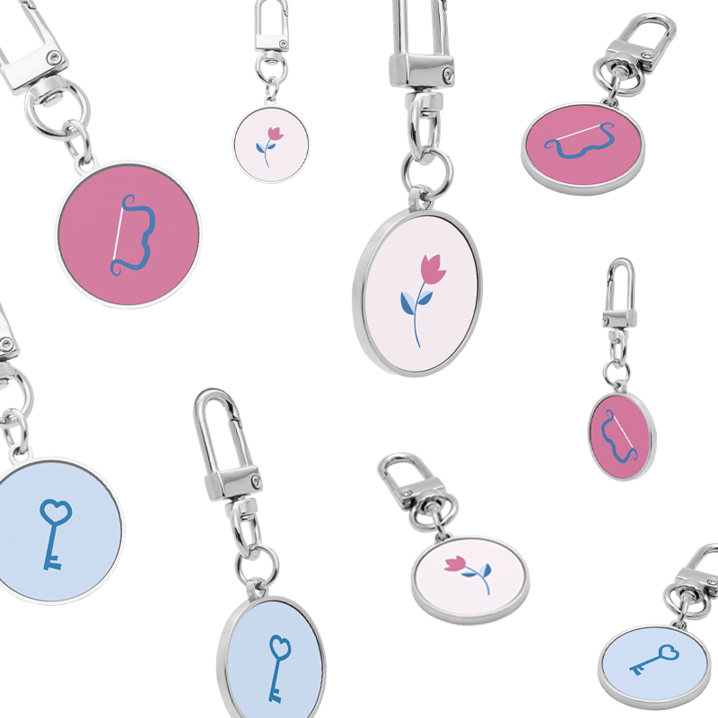 Keychains with various designs