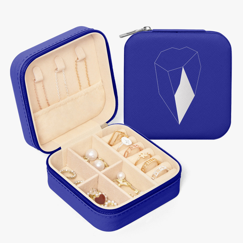 Blue jewelry box with brand logo