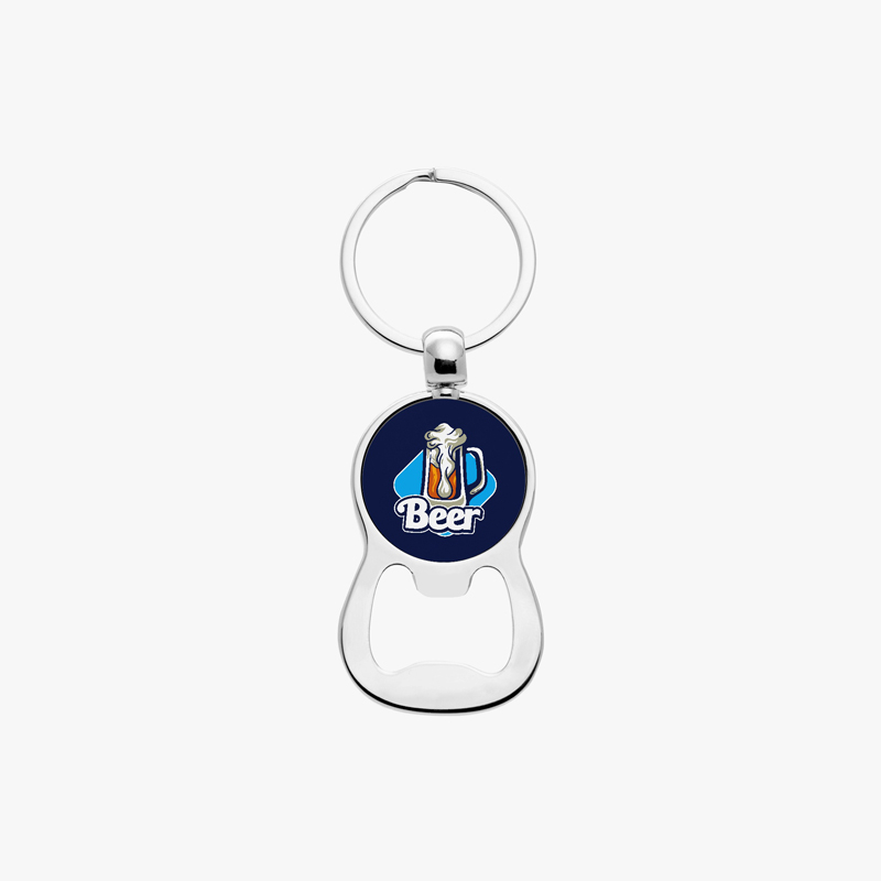 A keychain with a beer logo