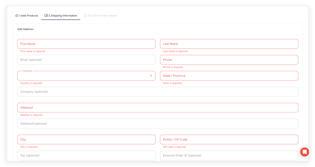 Fill in the shipping information