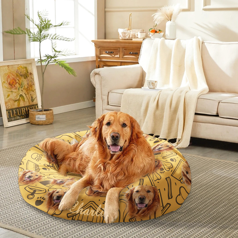 Pet bed with pet face pattern