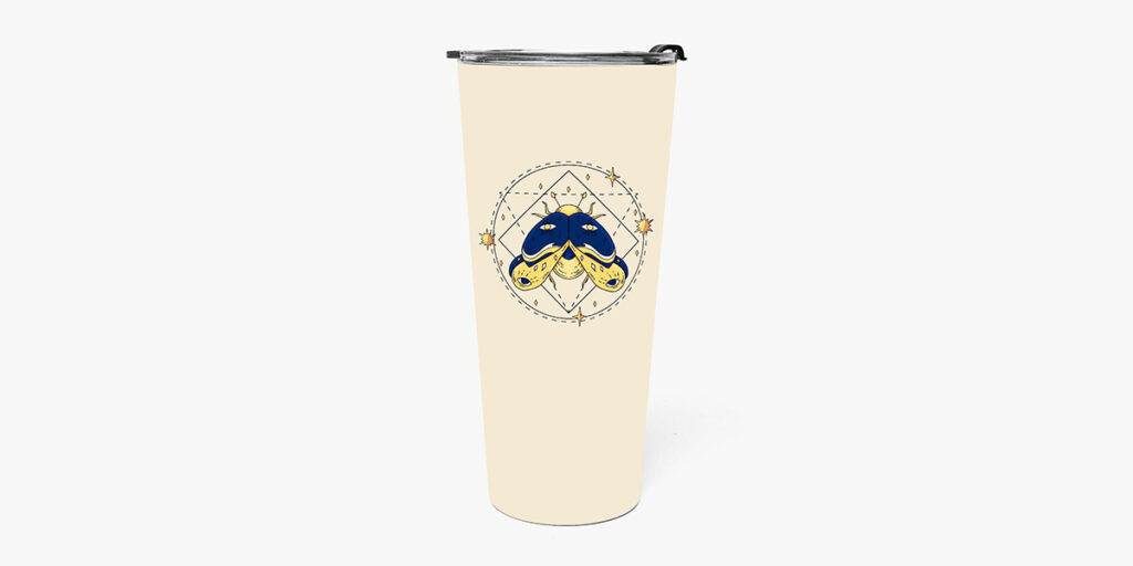 A tumbler with a mysterious design