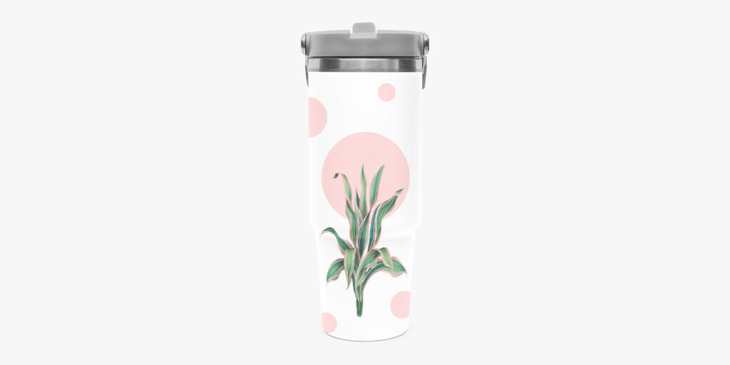 A tumbler with a forest plant design