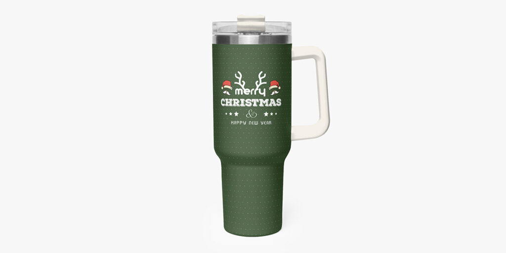 A tumbler with a Christmas design