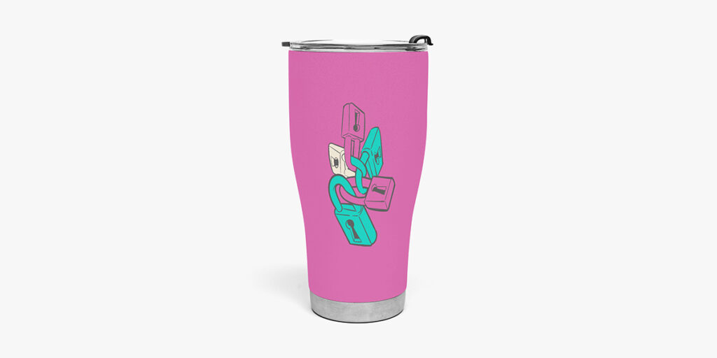 A tumbler with a lock illustration design