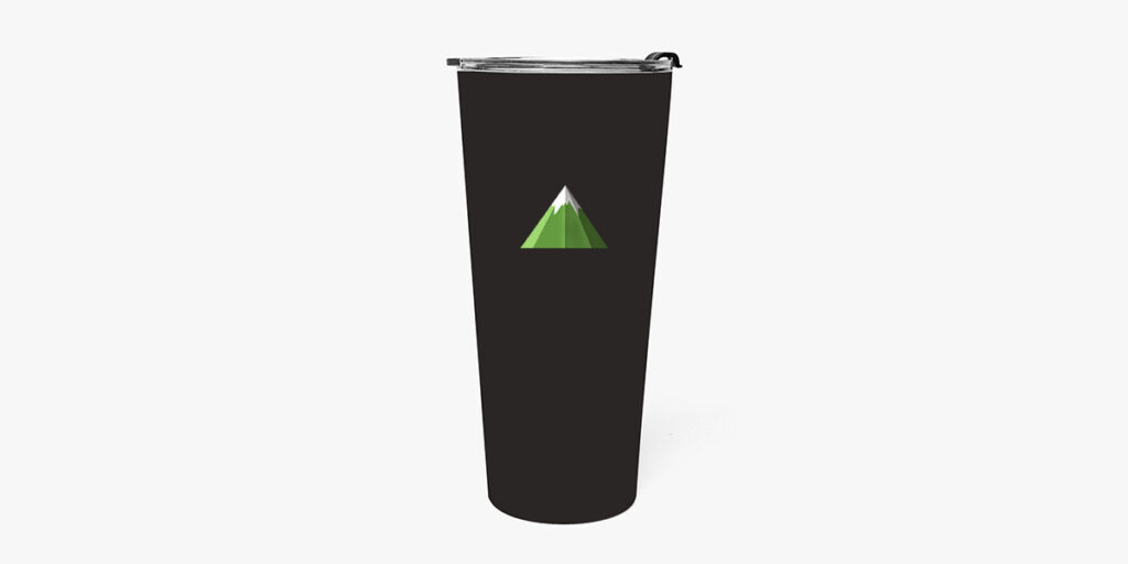 A tumbler with a snow mountain design
