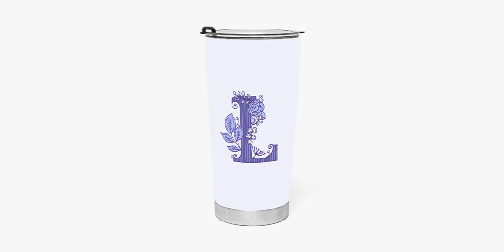 A tumbler with a capital L design