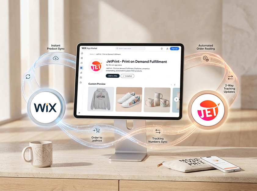 JetPrint print on demand products connected to a Wix store