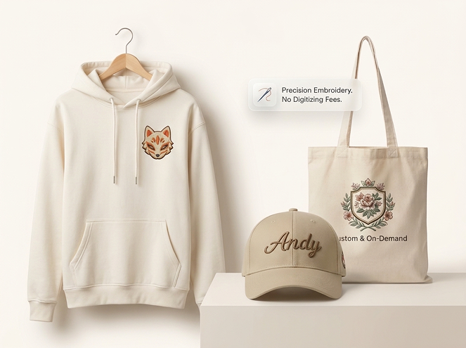 Custom embroidery on caps, apparel, bags and shoes by JetPrint